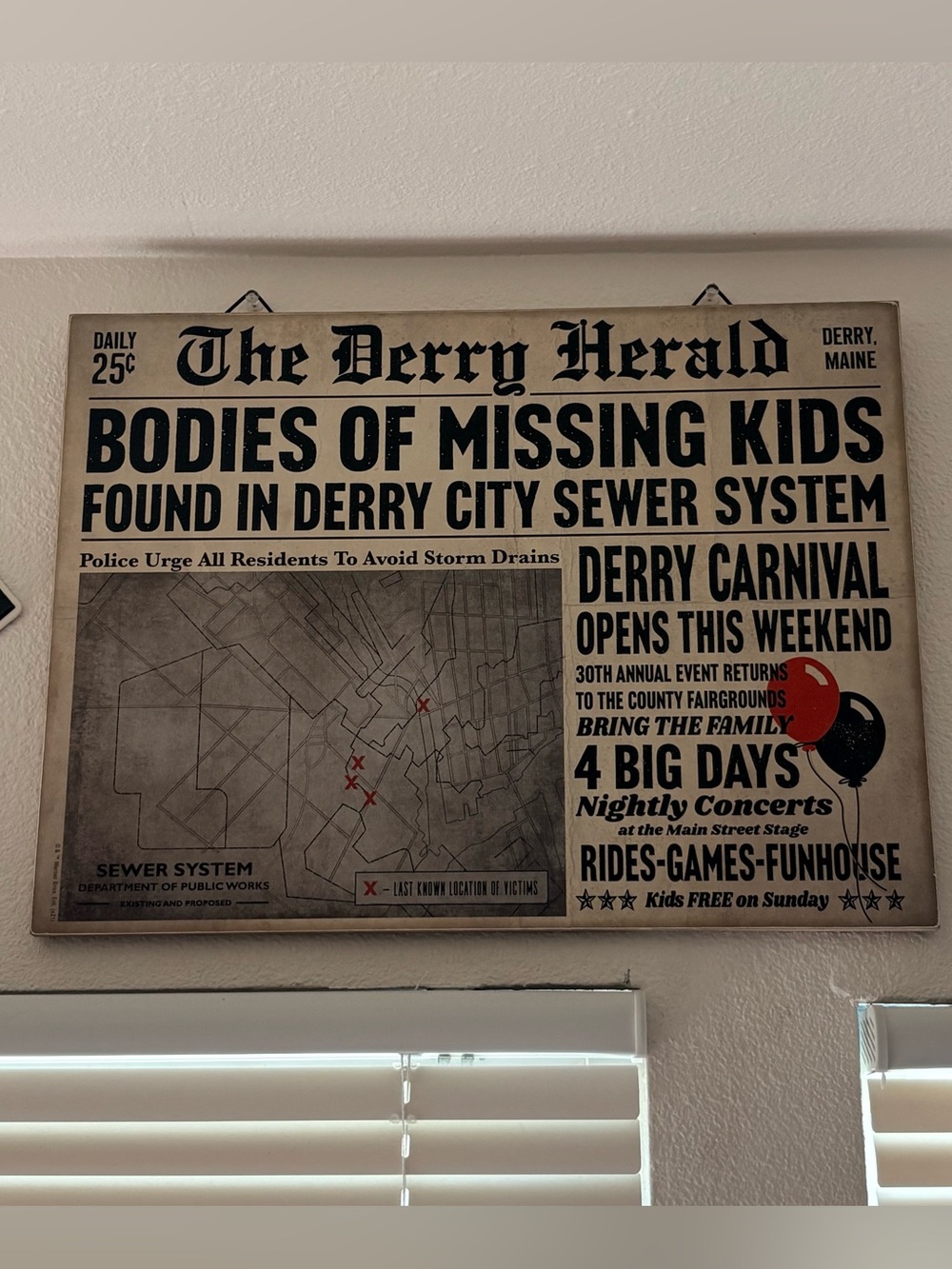 “Pennywise IT” Derry Newspaper Halloween Wall Decor
